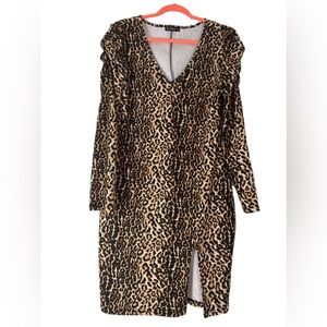 SHEIN | Push V neck Split Hem Leopard Print Dress